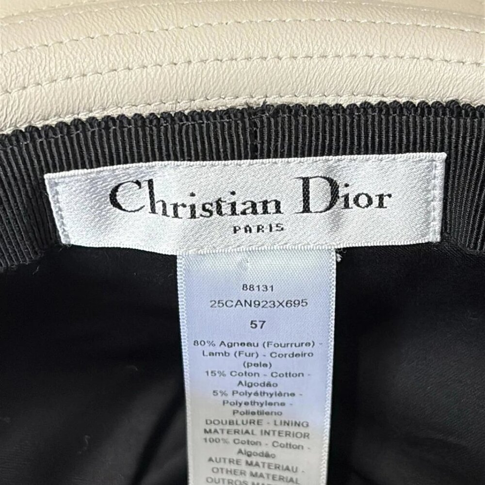 DIOR/ChristianDior - Cream Black Lamb Cotton Polyethylene Hat 370-081425 - Picture 8 of 8